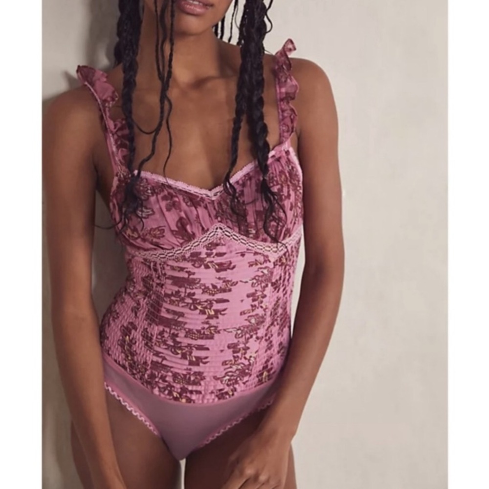 Free People! FP Intimately Weekend Plans Bodysuit In Hot Pink Combo NWT!